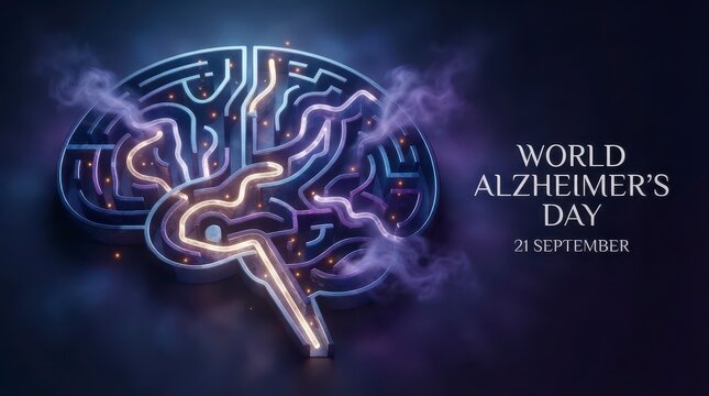 World Alzheimer's Day brain illustration on dark background
