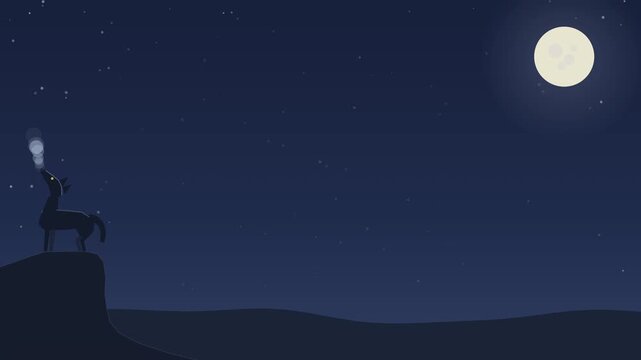 Gray wolf howling on a cliff at night seamless loop