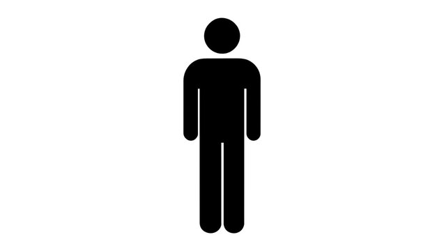 Black simple stick figure man, isolated on transparent background