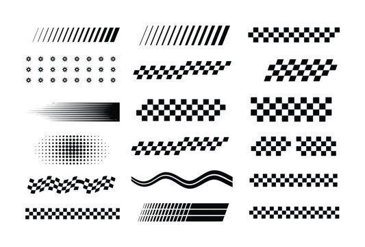 Collection of racing checkered flags and speed