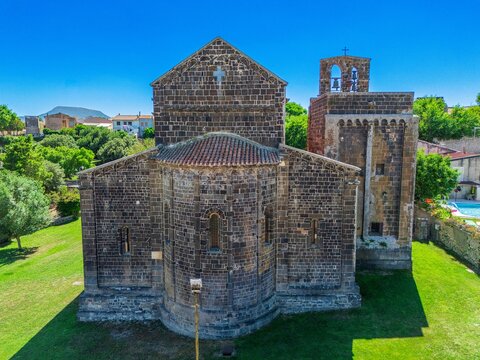 Apse view of Santa Maria del Regno church in Ardara. Sardinia, Italy
