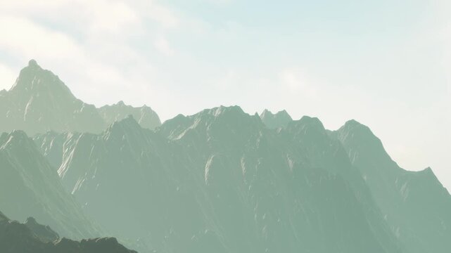 The scene shows tall mountains with rocky surfaces under a clear sky. The time is daytime and the atmosphere is bright. No people are present in the area.