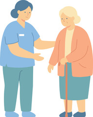 Fototapeta premium Healthcare worker helping elderly woman with walking stick