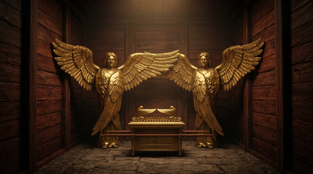 The terrifying, massive golden Cherubim inside the pitch-black Holy of Holies of Solomon&rsquo;s newly built Temple.