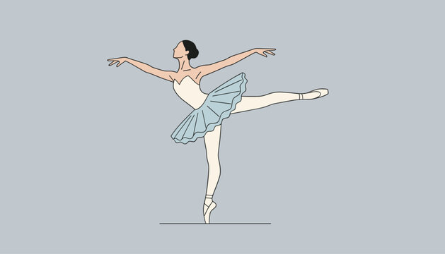 Beautiful professional ballerina performing an elegant classical dance pose wearing a blue tutu and white pointe shoes.