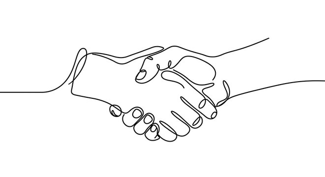 Continuous Line Drawing of Handshake, Business Agreement and Partnership Concept Vector Illustration