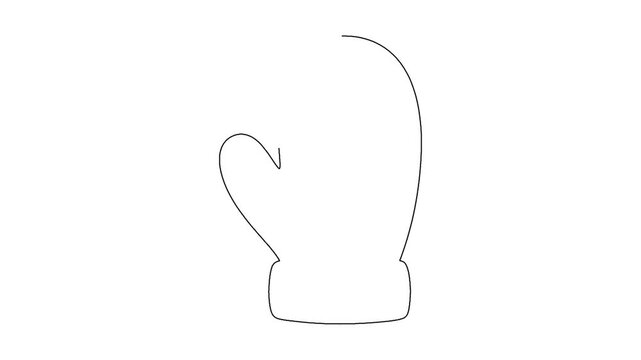 Hand drawn animated winter mitten on white background, simple line art.