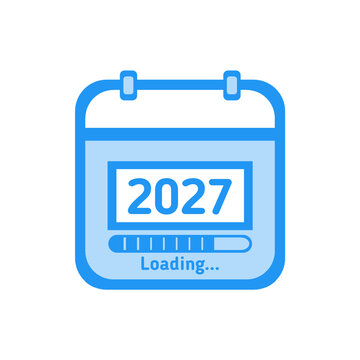 Calendar icon with 2027 year loading progress bar isolated on transparent background