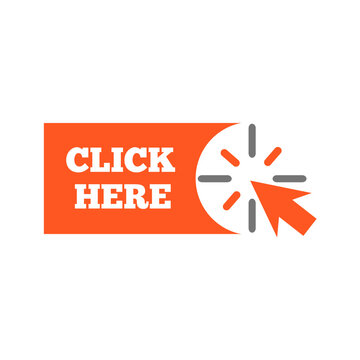 Click here button with mouse cursor arrow isolated on transparent background