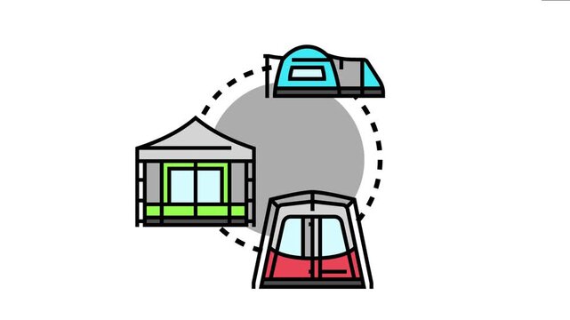 Vector of different types of tents providing shelter for an outdoor trip, depicting the concept of family vacations and leisure activities in nature