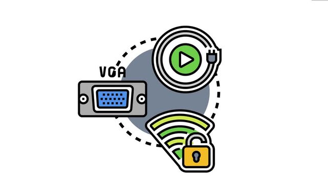 Lan port connection type displaying various connection forms like wired network cable, wireless wifi, and vga display port for technology and communication