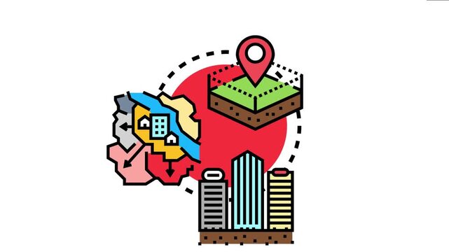 Urban planning concept land allocation for development, zoning decisions, and real estate growth with maps, buildings, and property plots