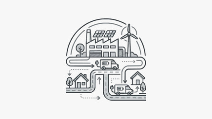 Fototapeta premium Sustainable Smart Grid Network Connecting Renewable Energy to Homes and Vehicles