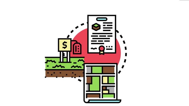 Land registration forms icon legal property documents, cadastre plans, and real estate transactions for buying, selling, and owning plots
