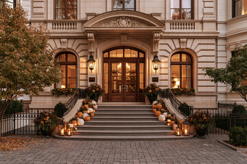 Fototapeta premium Townhouse entrance with Halloween decor