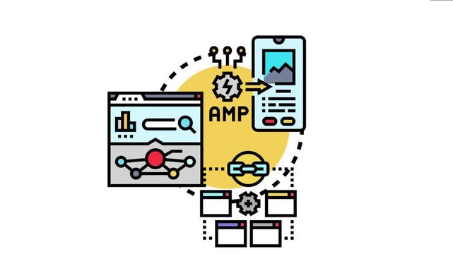 Landing page optimization concept showing a desktop browser with analytics, a mobile device with fast loading content, and interconnected elements for internet marketing strategy