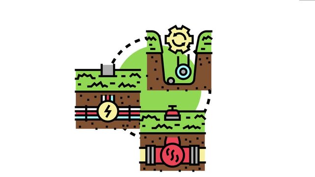 Infrastructure planning and installation process involving laying communication cables, power lines, and water pipes beneath the ground for modern urban development and utility services
