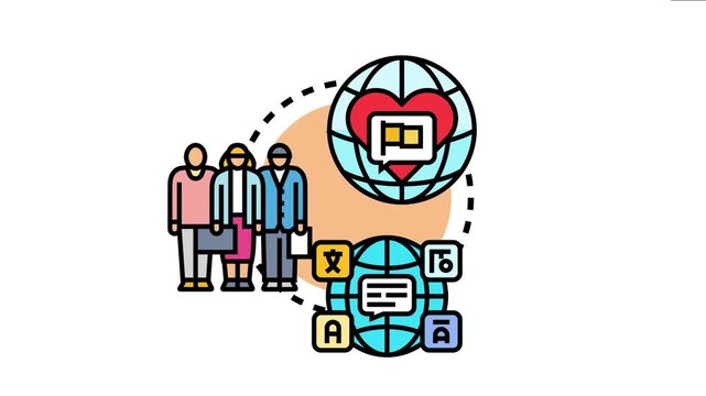 People receiving global language support, promoting understanding and communication across diverse cultures, a concept of international translation and education