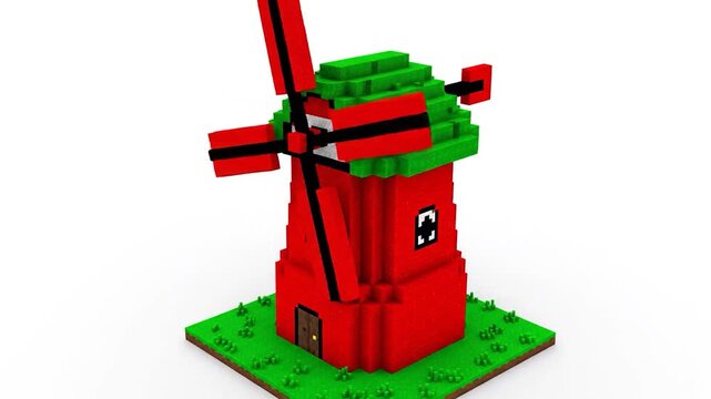 Isometric toy block red windmill model.