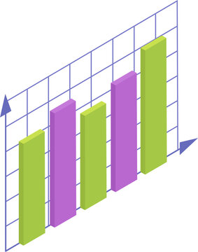 Isometric bar graph visualizing financial data and market growth with increasing bars