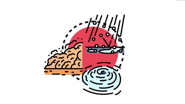 Weather phenomena concept including heavy rain, hail, and a hurricane, different atmospheric conditions and natural occurrences impacting global climate