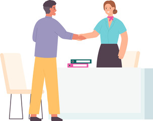 Obraz premium Business partners shaking hands over a desk, finalizing a successful meeting