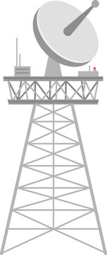 Satellite dish on a tall metal tower providing global connectivity and broadcasting