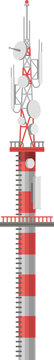 Telecommunication tower, gray and red, collecting and transmitting mobile and internet data