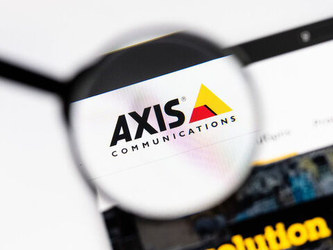 Milan, Italy 2026, 15 AGO Closeup of axis website page on a laptop screen. Focus on axis logo under a magnifying glass.