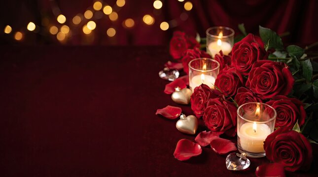 Romantic candlelight and rose petals create a warm and inviting atmosphere for special occasions
