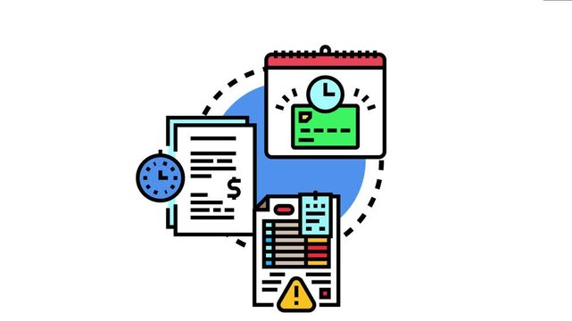 Illustration conceptualizing the process of receiving a late charge payment notification, involving outstanding bills, impending deadlines on a calendar, and financial obligations