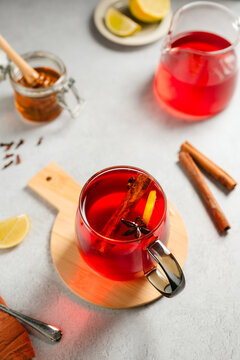 Spiced Tea with Cinnamon, Star Anise and Lemon, Cozy autumn, winter cup of tea