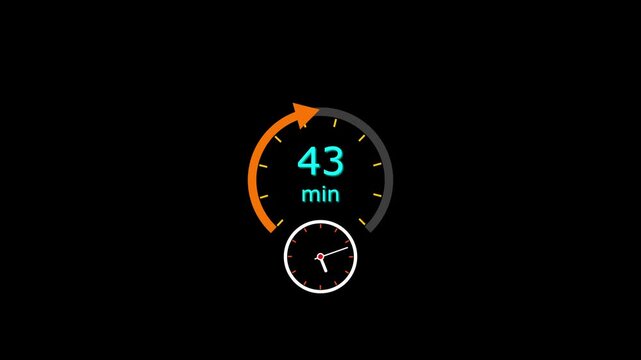 43 min clock icon animation. Clock 43-minute icon Digital and analog clock 43 minutes isolated on white background. and creating a stunning video.4k video.