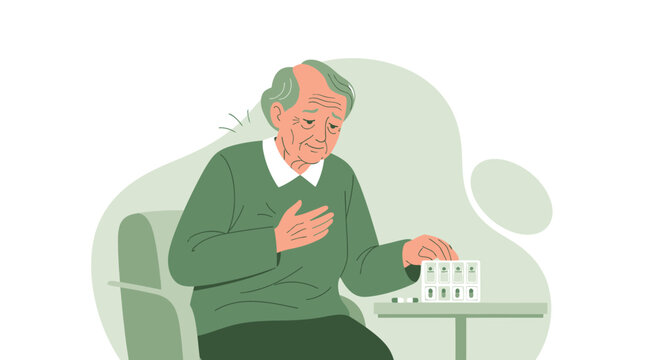 Elderly Man Experiencing Chest Pain While Taking Medication