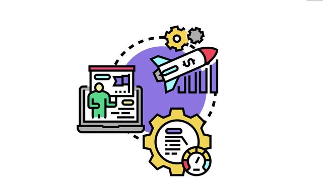 Business process displaying a rocket launching, symbolizing new project growth, startup development, strategy planning, and successful implementation of a venture