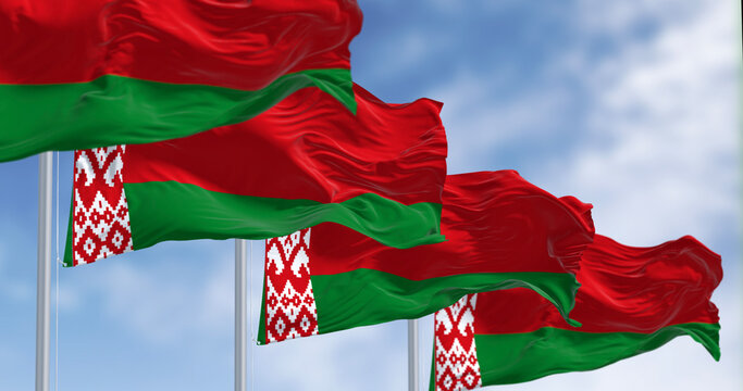 National flags of Belarus waving in the wind