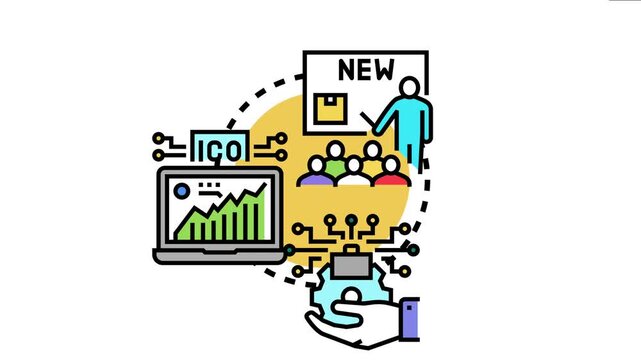 Business concept a new offering launch, involving initial token offerings, financial growth analysis, and innovative technology development for market expansion