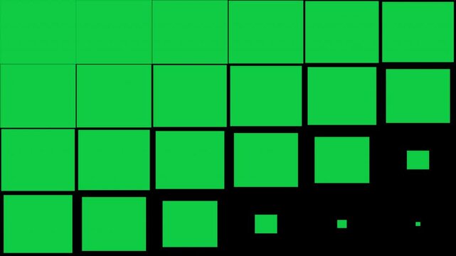 Green Square Block Transition, Expanding Green Tiles, Geometric Grid Reveal, Blocks Growing to Fill Screen, Green Shape Wipe, Transparent Alpha Animation, 4K