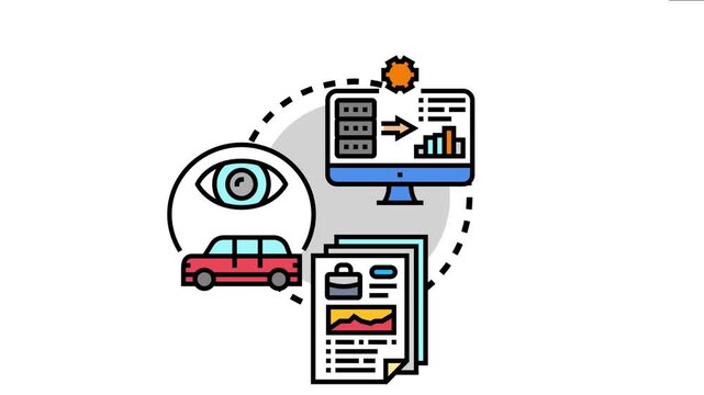 Law enforcement data dashboard presenting a conceptual of gathering information from vehicles and cases, compiling and analyzing data on a computer screen for strategic decision making