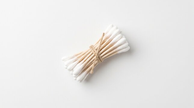 Bundle of Cotton Swabs Tied Together Isolated on White Background Medical Supplies and Hygiene Concept