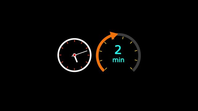 2 Min clock icon animation. 2 minute animation on black background and creating a stunning 4k video.