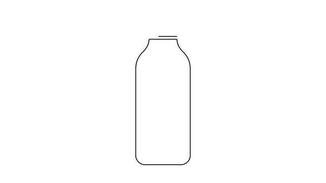 Continuous line drawing of a generic beverage bottle on a clean white background loop animation.