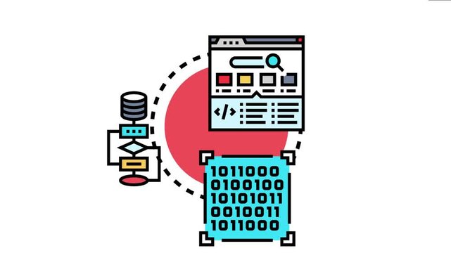 Layered data structures designing website interface, database management, and programming code concepts for modern software technology and information architecture