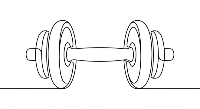 Hand drawn line art illustration of dumbbell, gym fitness equipment
