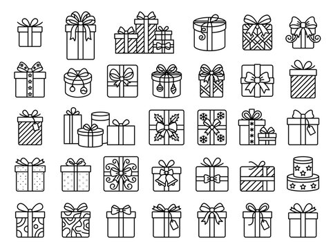 Set of hand drawn gift box icons for birthday christmas and holiday celebration design elements