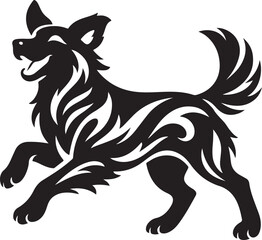 Obraz premium Dynamic Tribal Dog Silhouette Vector Illustration Isolated on White Background