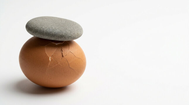 Stone cracking eggshell concept on white background banner
