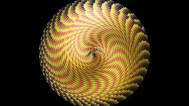 Abstract golden yellow glowing spiral sphere on black
