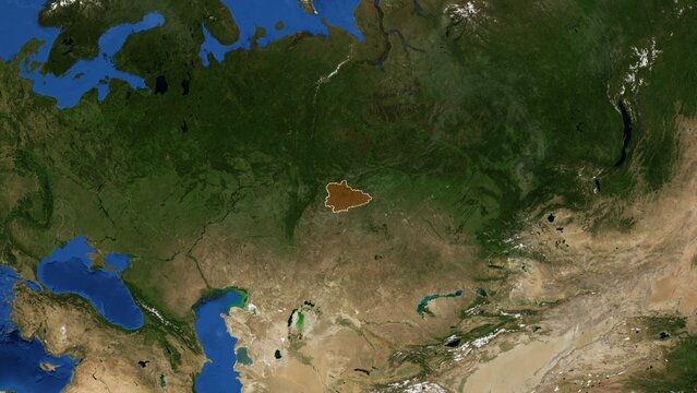 Cinematic 3D Earth Globe Orbital Zoom into Kurgan Region, Russia Borders - High Resolution 4K Poster