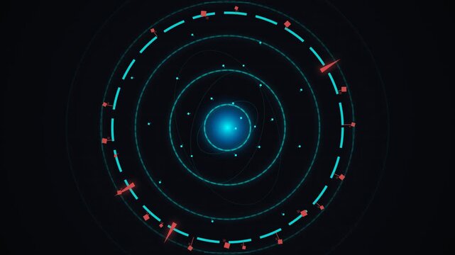 Futuristic Circular HUD Interface with Rotating Data Rings
